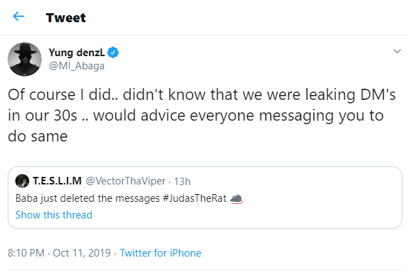 #TheRat VS #TheViper: MI Abaga reacts as Vector leaks their Instagram DM from 2015