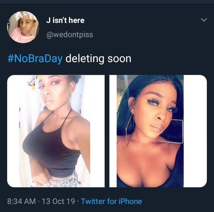 #NoBraDay tweet goes wrong,,,.