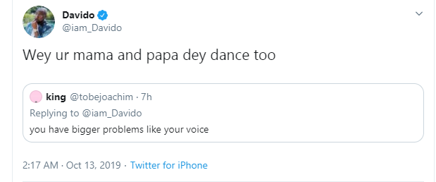 Between Davido and a troll who made his voice a problem 