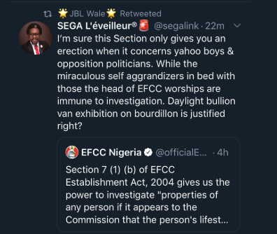 Segalink tackles EFCC for criminalization of innocent young Nigerians and turning a blind eye to 