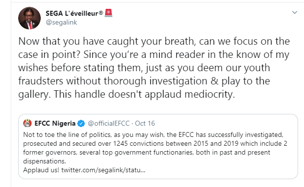 Segalink tackles EFCC for criminalization of innocent young Nigerians and turning a blind eye to 