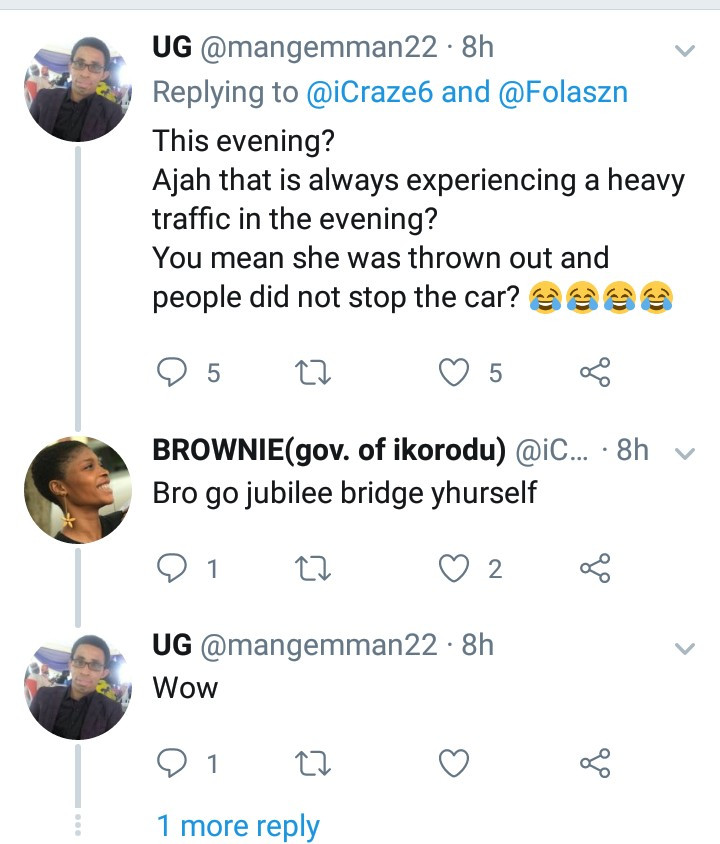 Naked woman thrown out of moving car at Ajah (photos/video)