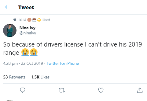 Nina complains about her inability to drive her new boyfriend