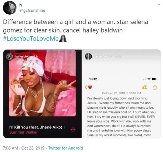 Selena Gomez fans are convinced Hailey Baldwin ?threatened to kill her? after she released visual for new song Lose You To Love Me