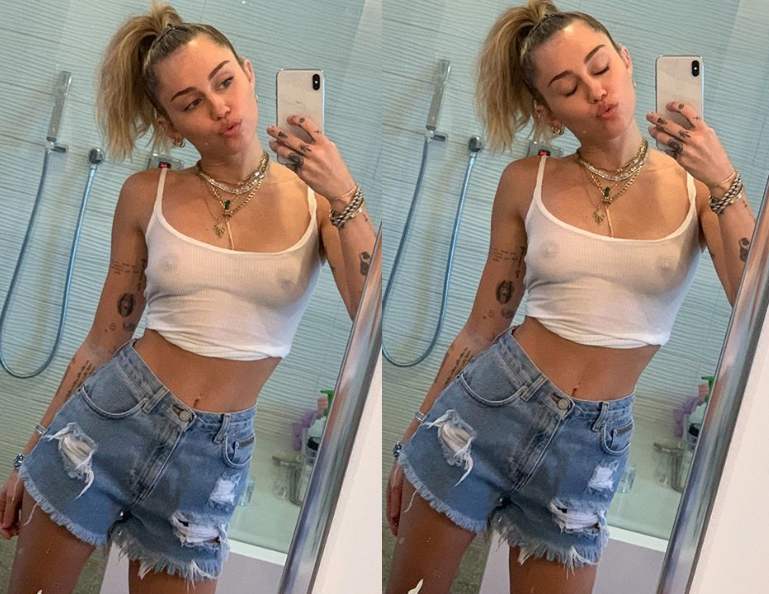 Miley Cyrus showcases her nipples in a sheer tank top for racy mirror selfie (Photos)
