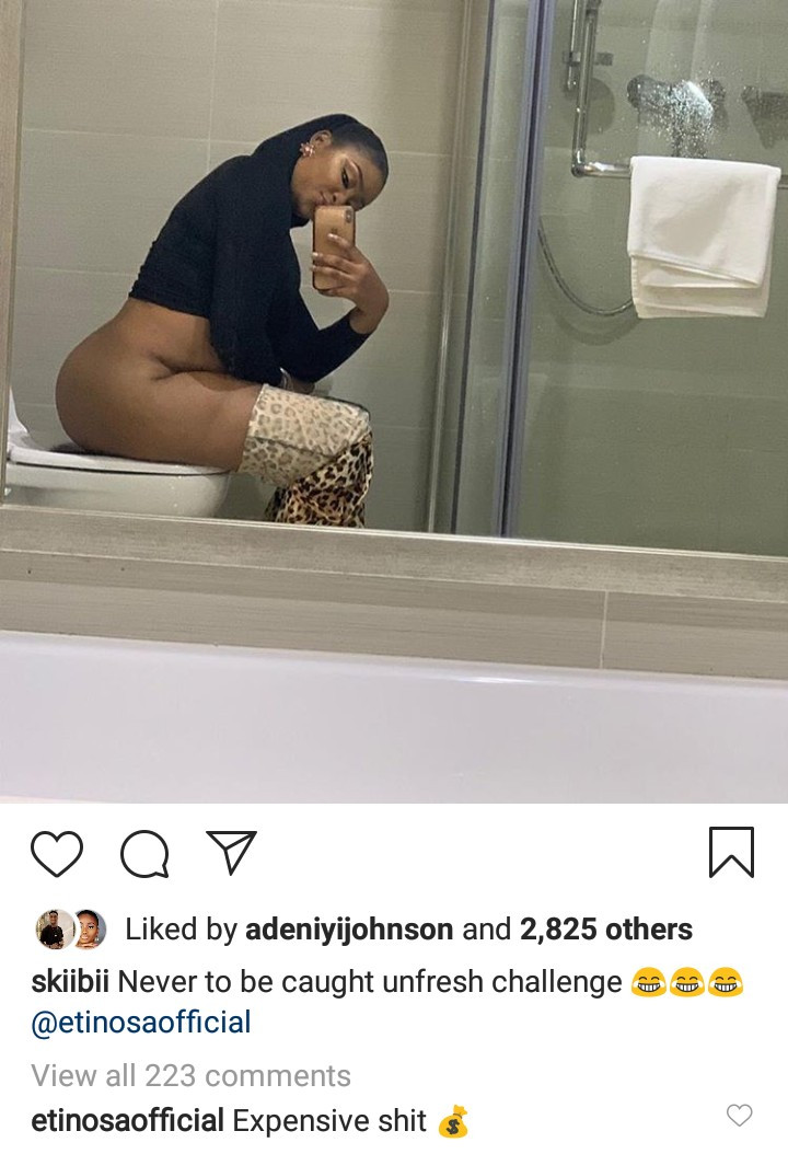 Photo of actress Etinosa sitting on the toilet with her naked bum on display hits the internet
