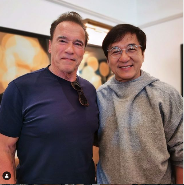 Legendary actors Arnold Schwarzenegger and Jackie Chan pictured together in new photo