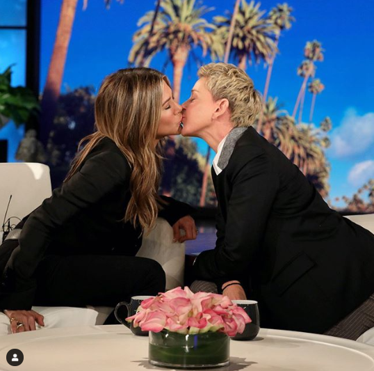 Ellen DeGeneres kisses Jennifer Aniston on the mouth on the set of her talk show