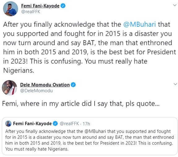 Between FFK, Dele Momodu and Bola Tinubu on Twitter