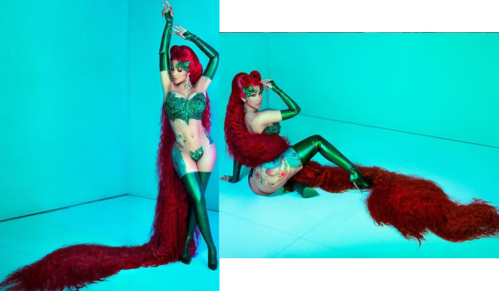  Cardi B bares it all in sexy Poison Ivy costume for Halloween along with nearly 7-foot-long wig (Photos)