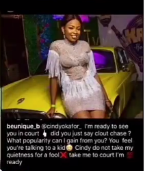 Cindy reacts to being called out by boutique owner, promises to sue (listen to voicenote) 