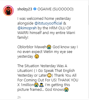 Omashola, Kim Oprah and Tuoyo receive grand reception as the Olu of Warri welcomes them home