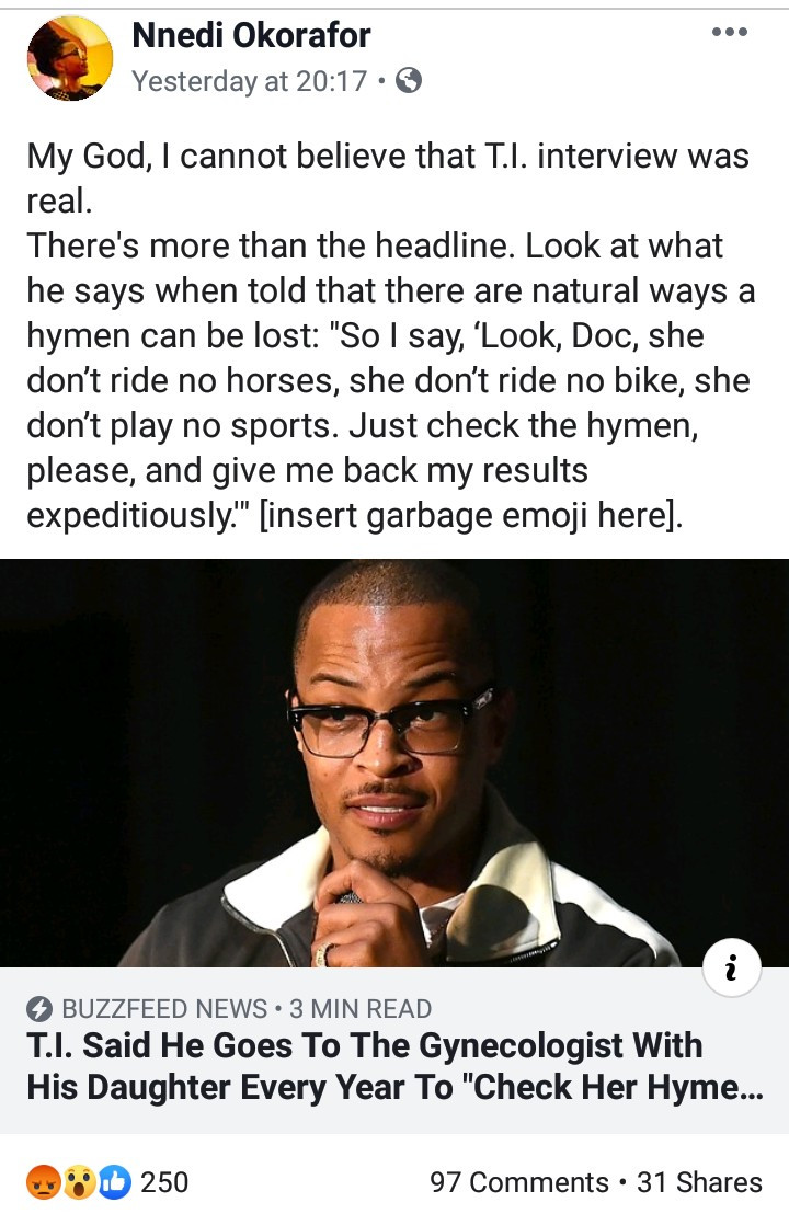Nigerian-American writer Nnedi Okorafor blasts T.I. for monitoring his daughter
