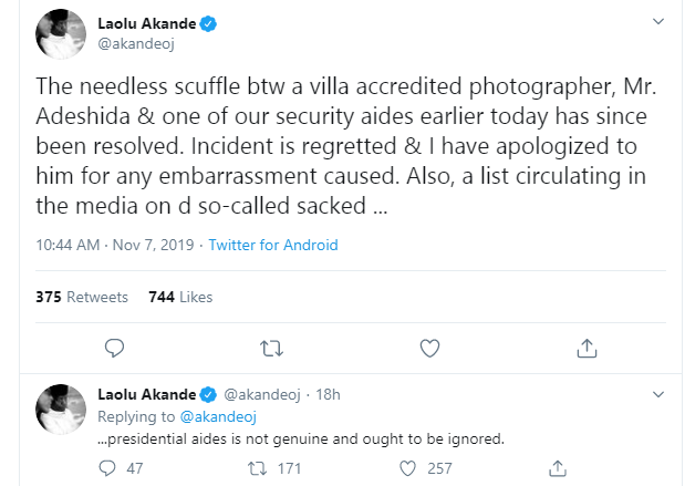 Osinbajo apologises as aides beat journalist at Presidential Villa; says viral list of sacked aides should be ignored