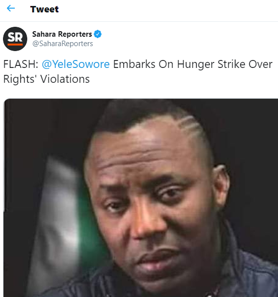 Omoyele Sowore embarks on hunger strike in DSS detention over rights