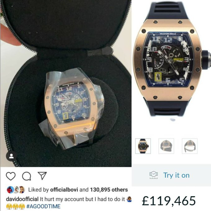 Davido buys a ?119K (N55m) Richard Mille watch