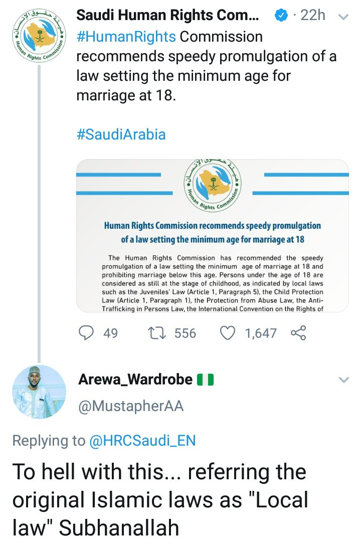 Nigerian man kicks against Saudi Arabia enacting law that prohibits underage marriage