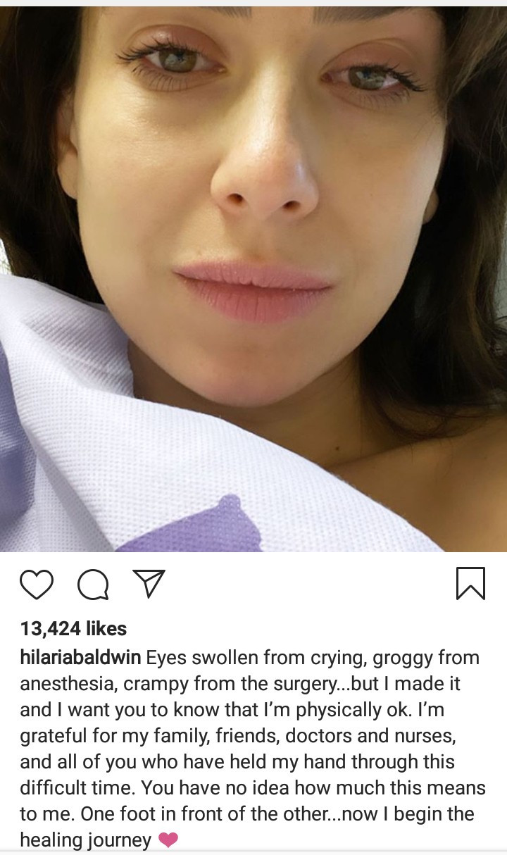 Hilaria Baldwin updates fans from hospital bed following her miscarriage