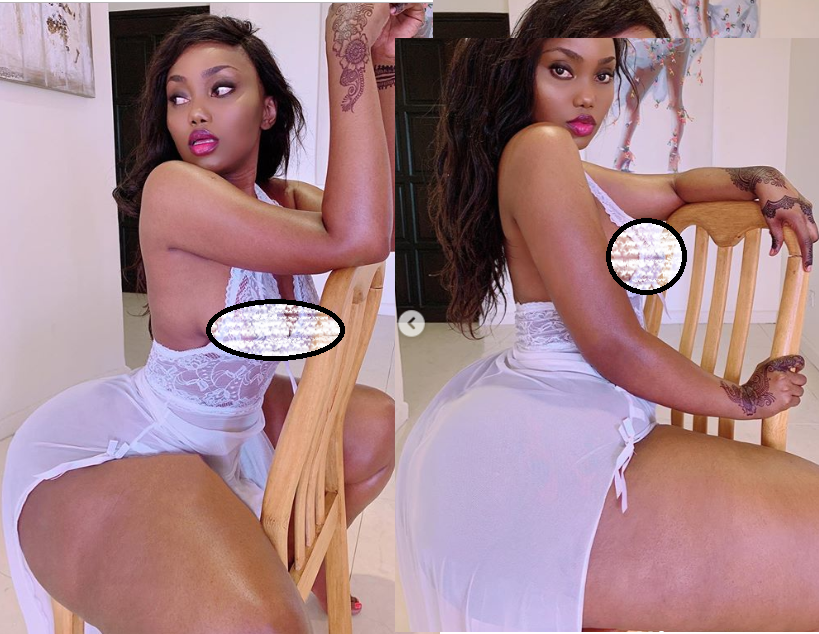 Endowed model Sanchi showcases her massive behind in see-through lingerie?(Photos)