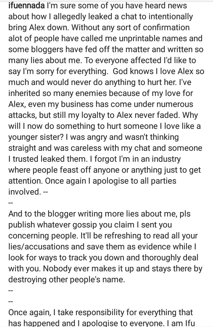 "Please forgive me" Ifu Ennada apologizes after chats between her and Alex leaked and showed her insulting Yvonne Nelson