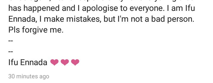 "Please forgive me" Ifu Ennada apologizes after chats between her and Alex leaked and showed her insulting Yvonne Nelson