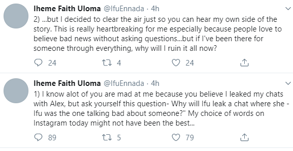 "Please forgive me" Ifu Ennada apologizes after chats between her and Alex leaked and showed her insulting Yvonne Nelson