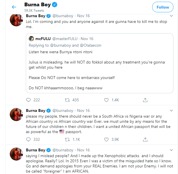 Go and demand for apology from your real enemies - Burna Boy tells AKA and others as he acknowledges Julius Malema