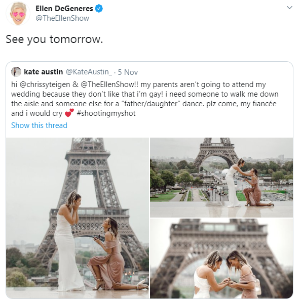 Ellen DeGeneres agrees to walk lesbian couple down the aisle after one partner revealed her parents won