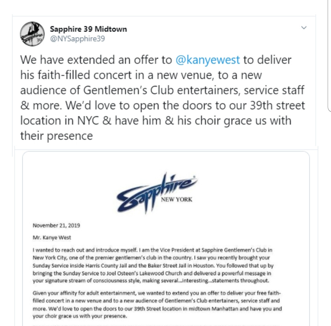 New York Strip club invites Kanye West to come host his Sunday Service at their venue