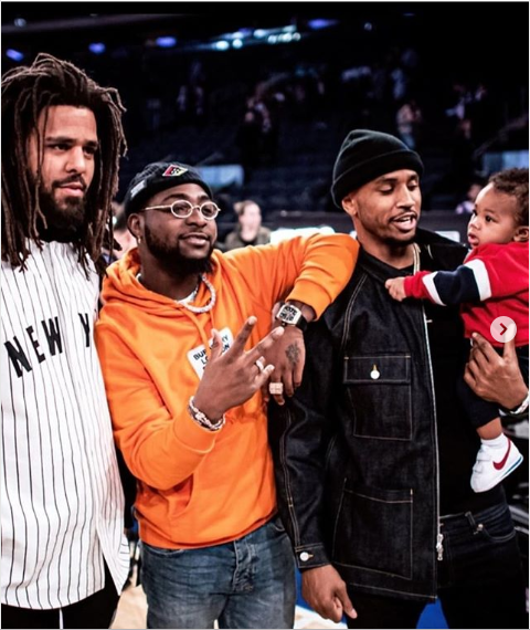 Davido pictured with J.Cole, Trey Songz and his son Noah 