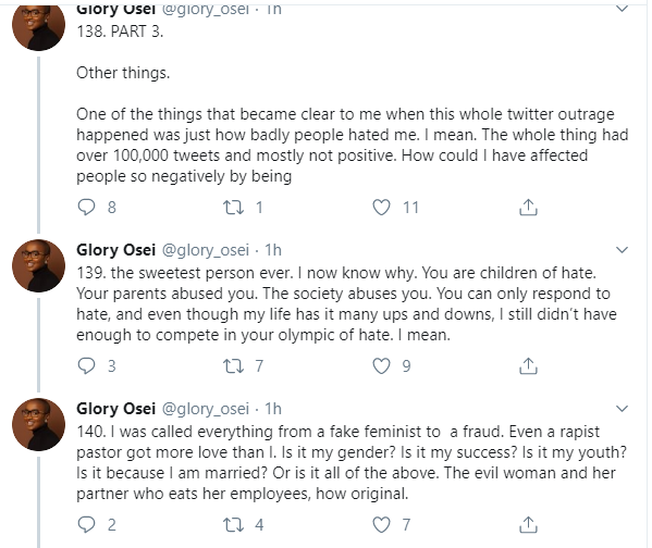 One month after, Glory Osei goes on a 184-Tweet-storm to defend allegations of