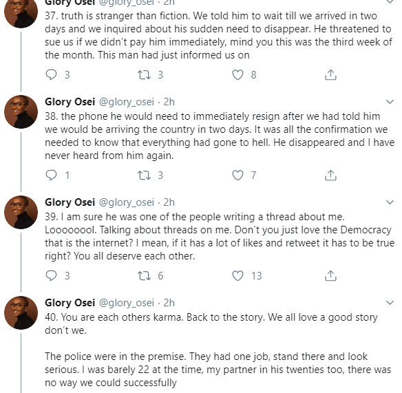 One month after, Glory Osei goes on a 184-Tweet-storm to defend allegations of