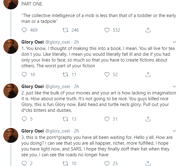 One month after, Glory Osei goes on a 184-Tweet-storm to defend allegations of