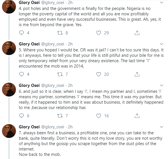 One month after, Glory Osei goes on a 184-Tweet-storm to defend allegations of