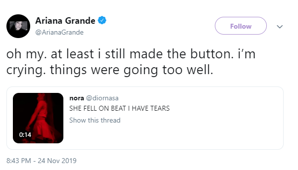 Ariana Grande falls on stage while performing on towering heels