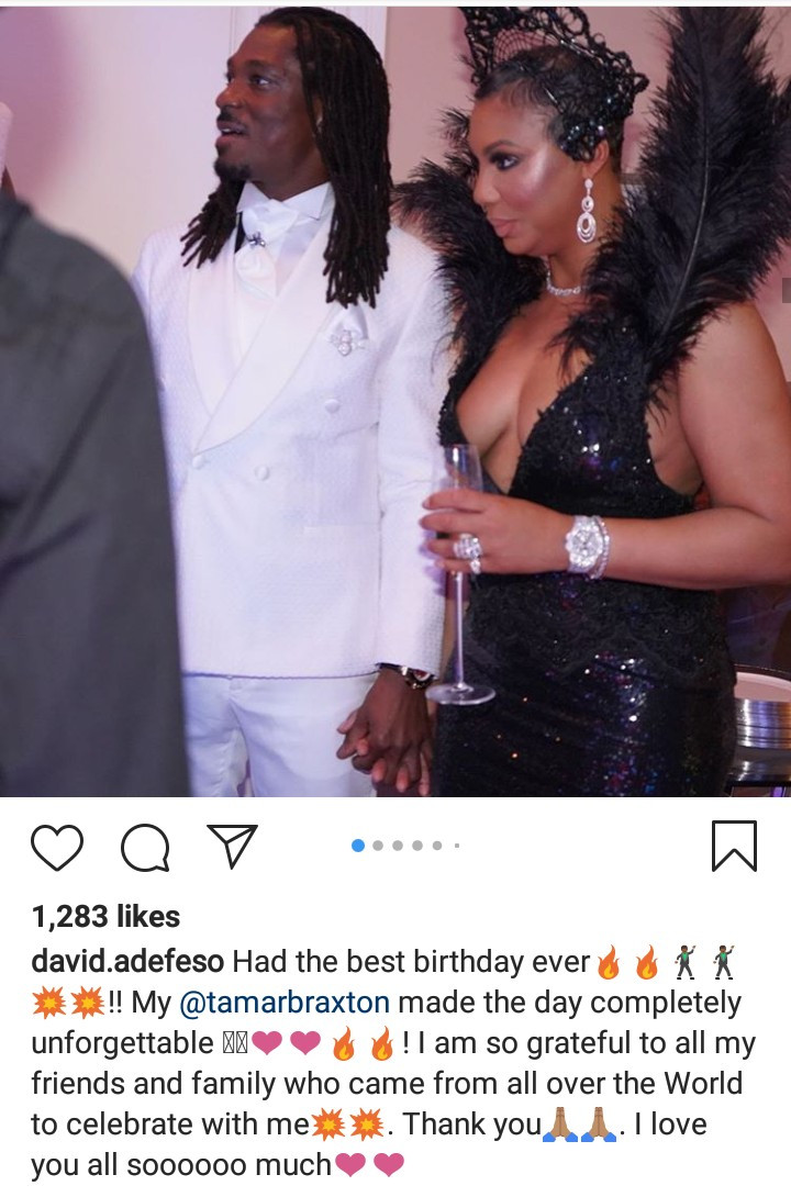 David Adefeso thanks Tamar Braxton for throwing him "the best birthday ever" (Photos/video)