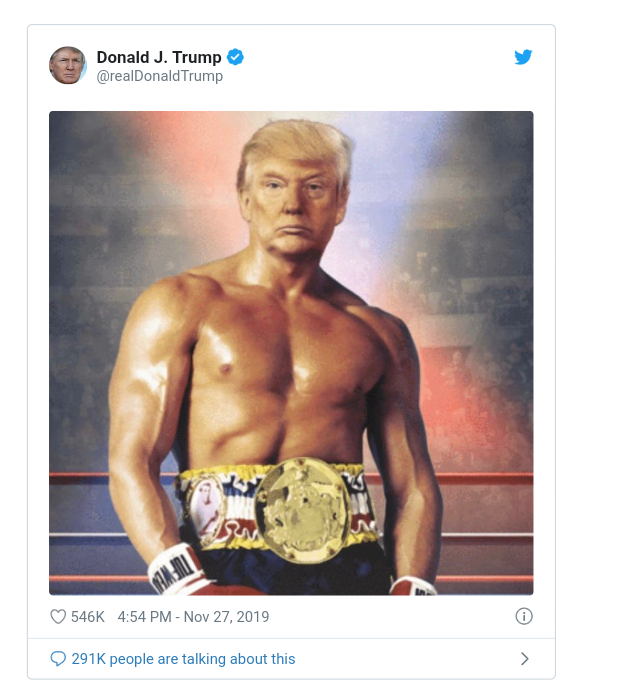Twitter users react after Trump posts bare chested image of his face on a Rocky Balbao body 