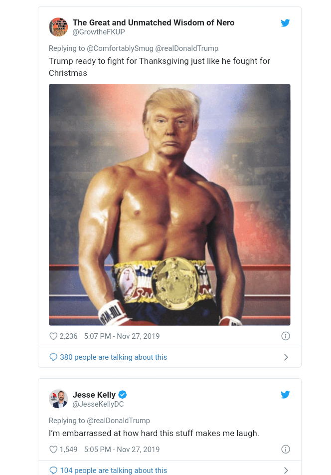 Twitter users react after Trump posts bare chested image of his face on a Rocky Balbao body 
