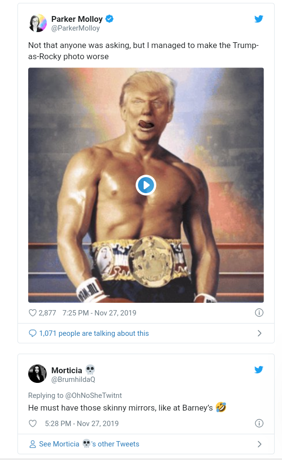 Twitter users react after Trump posts bare chested image of his face on a Rocky Balbao body 