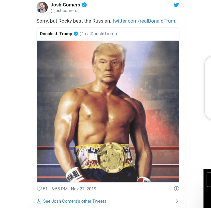Twitter users react after Trump posts bare chested image of his face on a Rocky Balbao body 