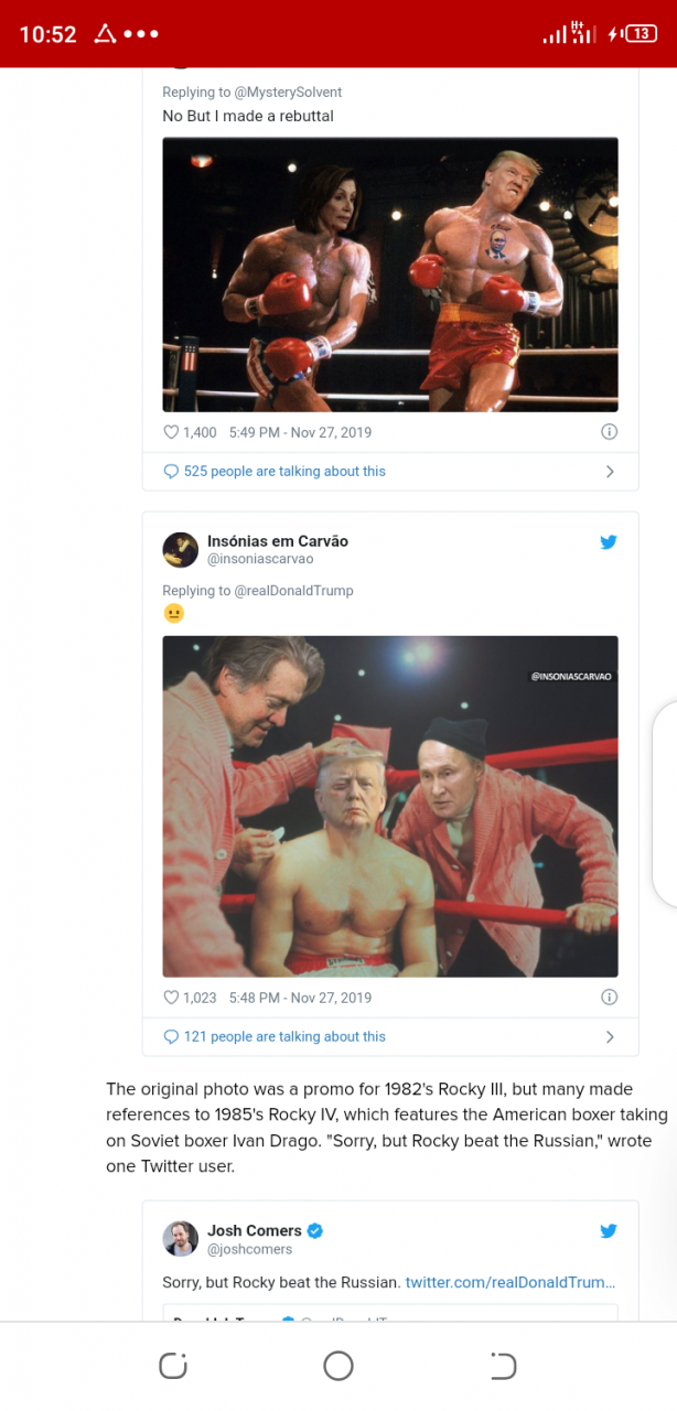 Twitter users react after Trump posts bare chested image of his face on a Rocky Balbao body 