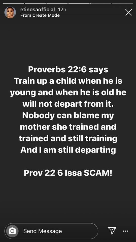 Actress Etinosa says Proverbs 22vs6 is a scam as she smokes and uses the Bible as an ashtray 