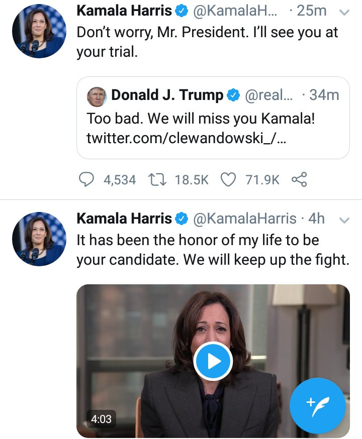 Kamala Harris savagely replies Trump after he made fun of her for leaving the presidential race
