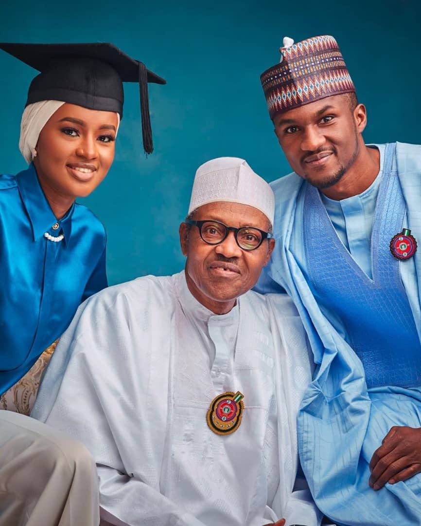 Proud dad! President Buhari looks at his daughter Hanan with pride after she graduated from a UK university with first class honors (photos)