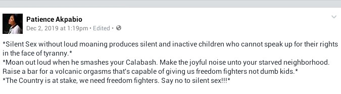 "Sex without loud moaning produces inactive children who cannot speak up for their rights"- Akwa Ibom female pastor says