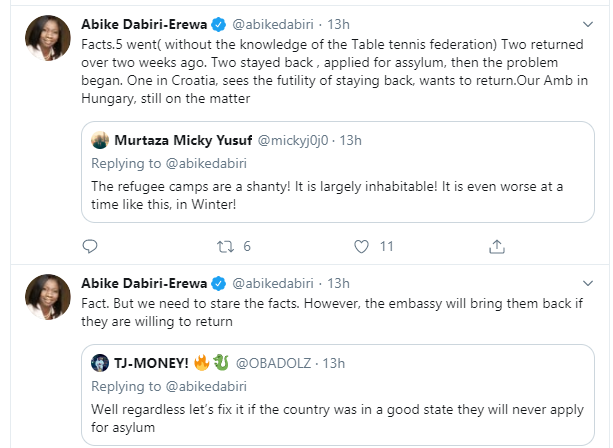FUTO students who went to Croatia for table tennis competition and landed in refugee camp, applied for assylum - Abike Dabiri-Erewa
