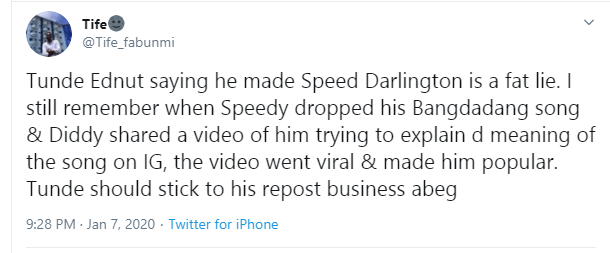 Speed Darlington threatens to tie Tunde Ednut