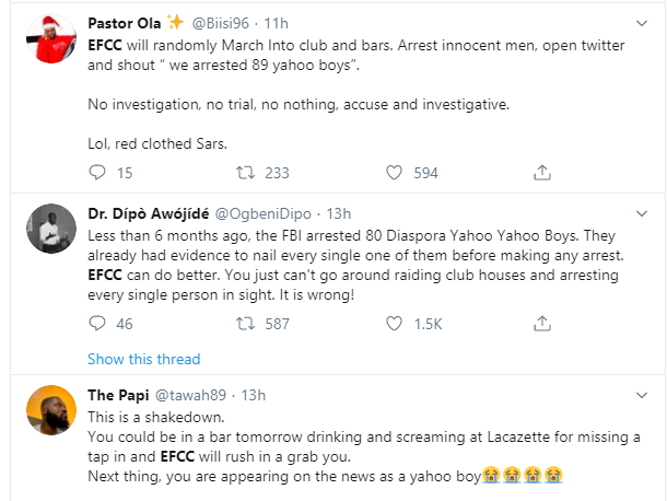 Nigerians slam EFCC over arrest of suspected yahoo boys at popular Ibadan nightclub 