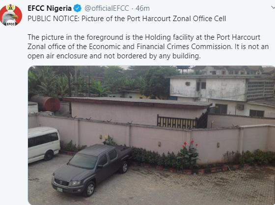 EFCC disowns purported pictures of Port Harcourt detention facility