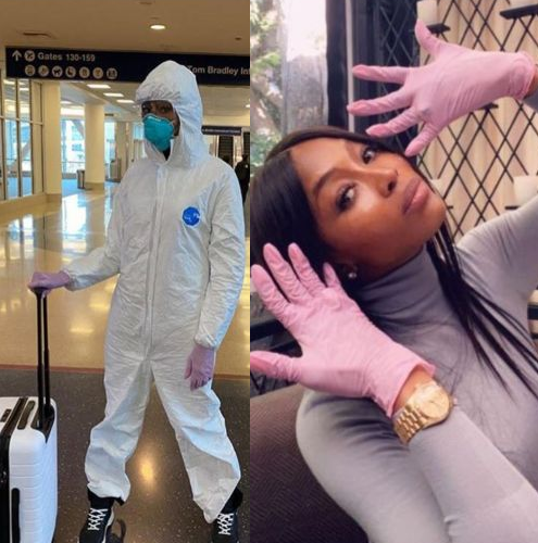 Supermodel Naomi Campbell turns up for flight in full hazmat suit, goggles, face mask and rubber gloves